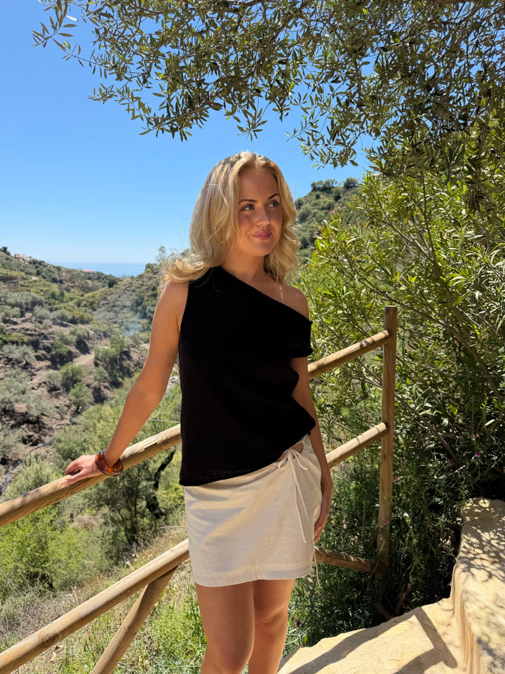 Line Linen Mini Skirt - Nature