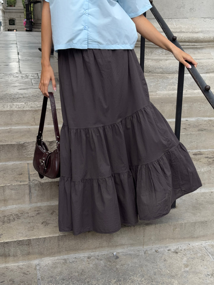 Kira Flowy Maxi Skirt - Liquorice Brown
