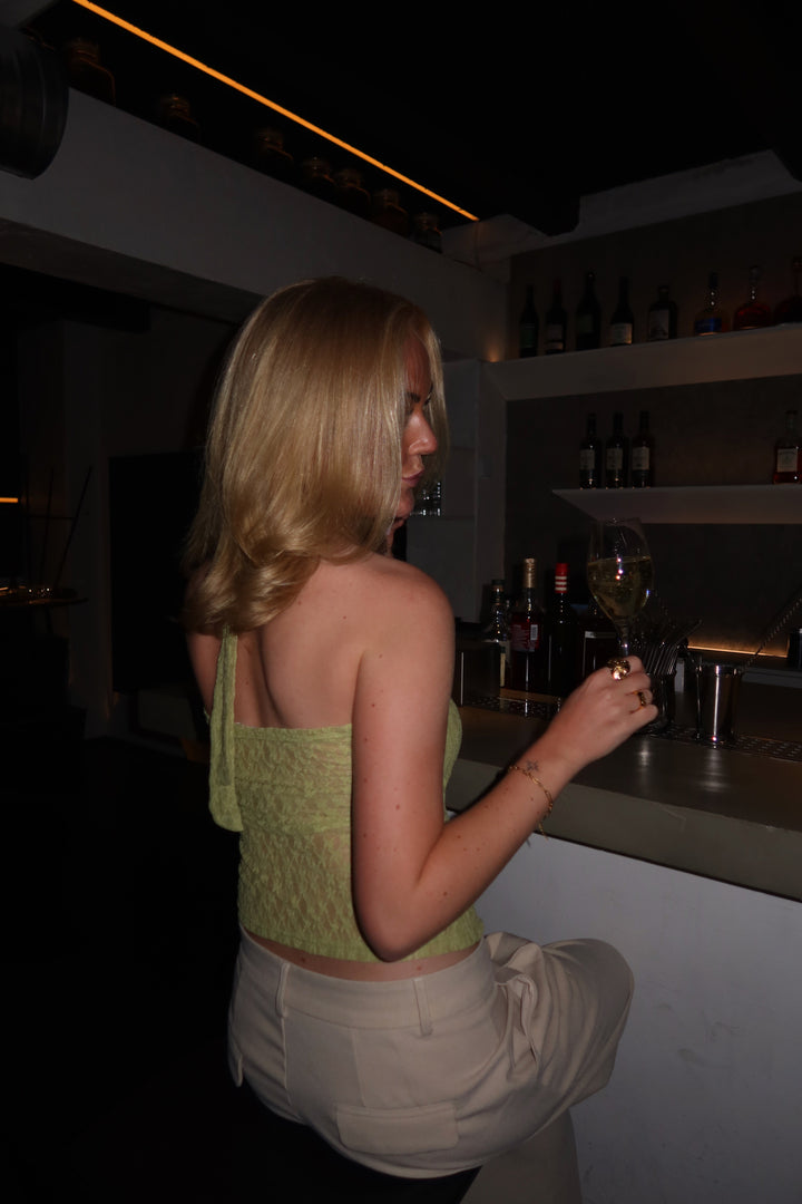 Odine Lace Cross Neck Top - Dusty Lime