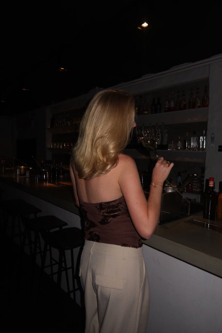 Lily Mesh Halterneck Top - Dark Brown