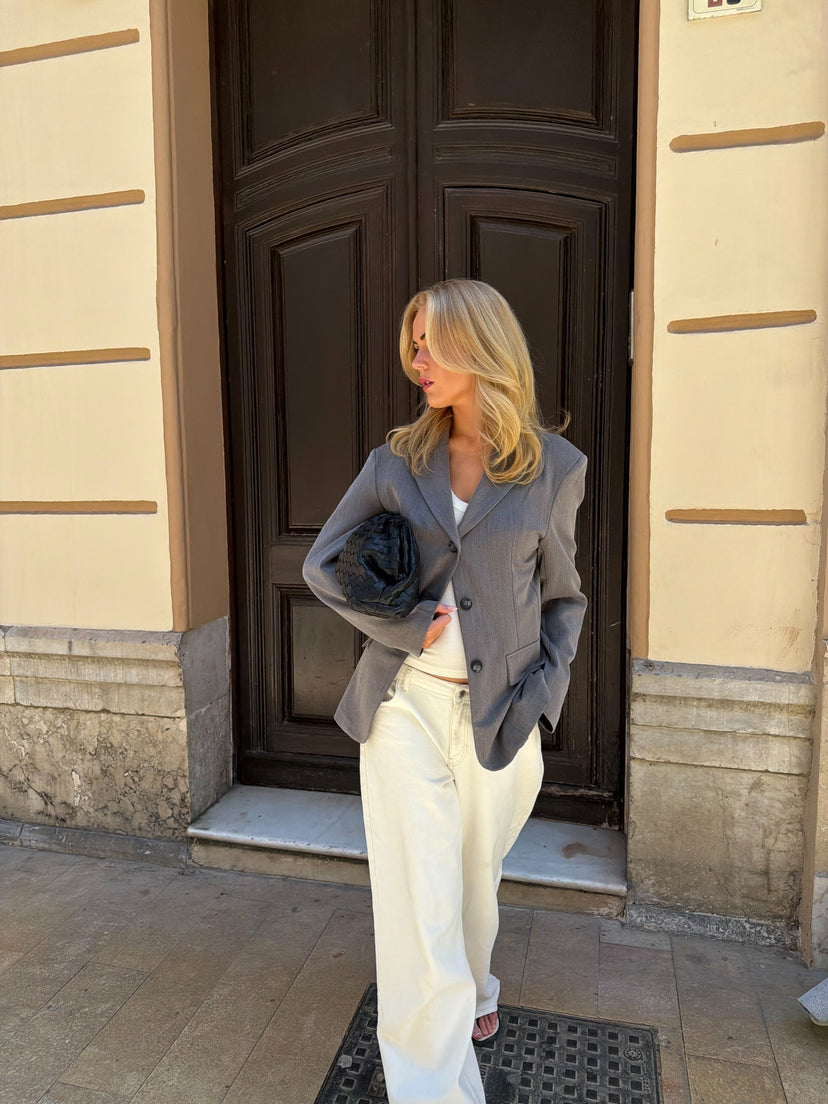 Carly Boyfriend Fit Blazer - Medium Grey Melange