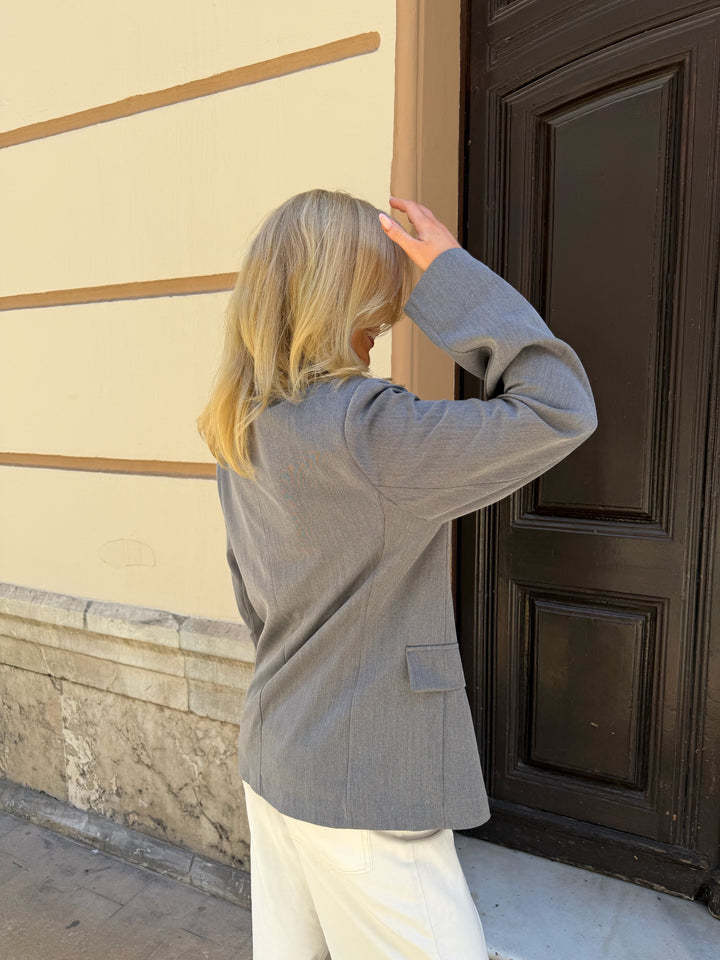Carly Boyfriend Fit Blazer - Medium Grey Melange