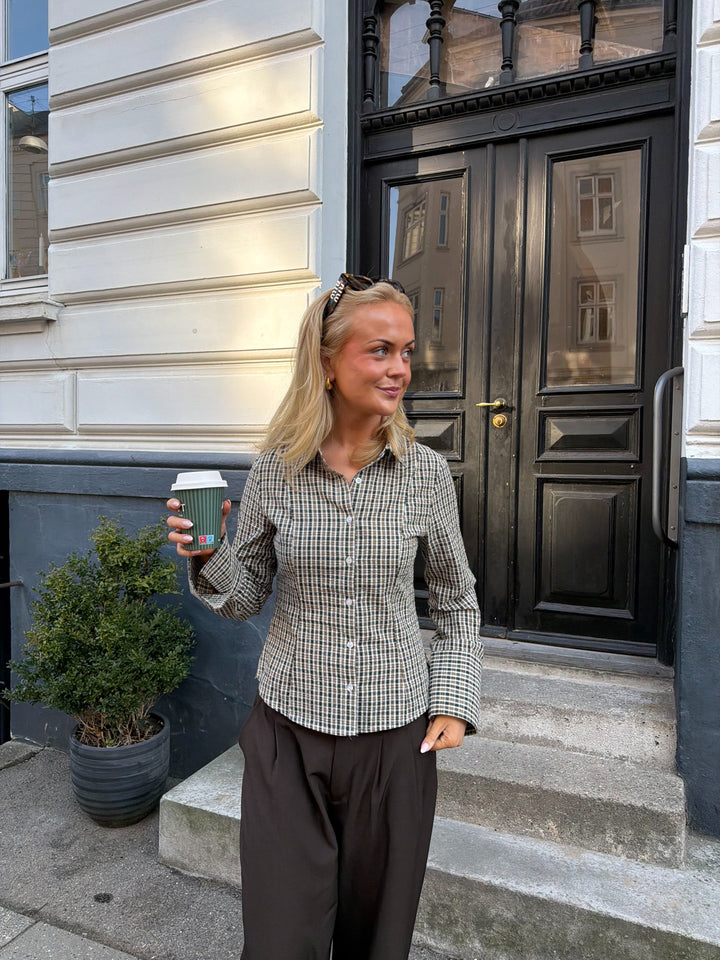 Georgina Waisted Shirt - Green Check