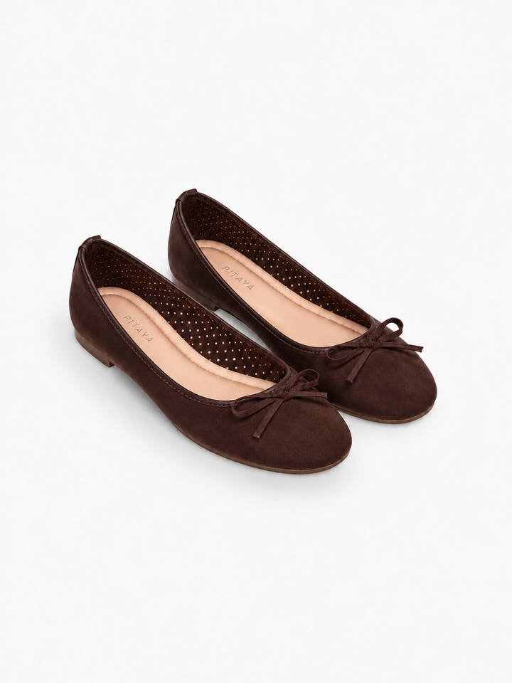 Dora Bow Ballerina - Faux Suede Dark Brown