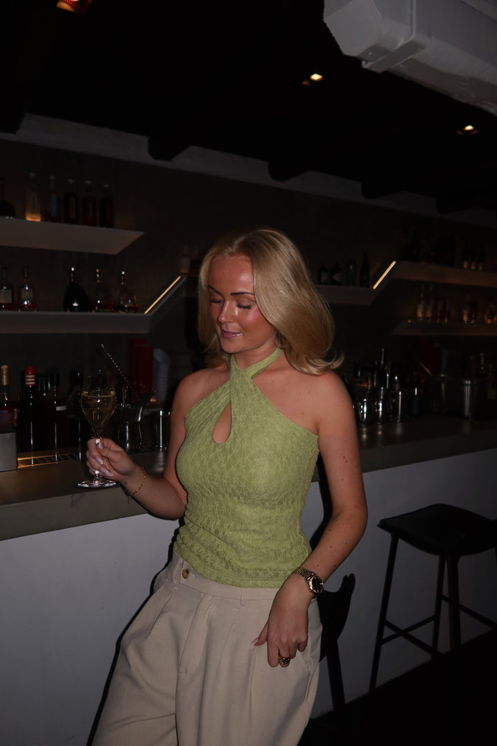 Odine Lace Cross Neck Top - Dusty Lime