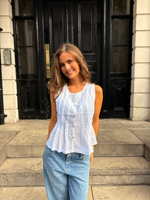 Hannah Pleat Button Top - White