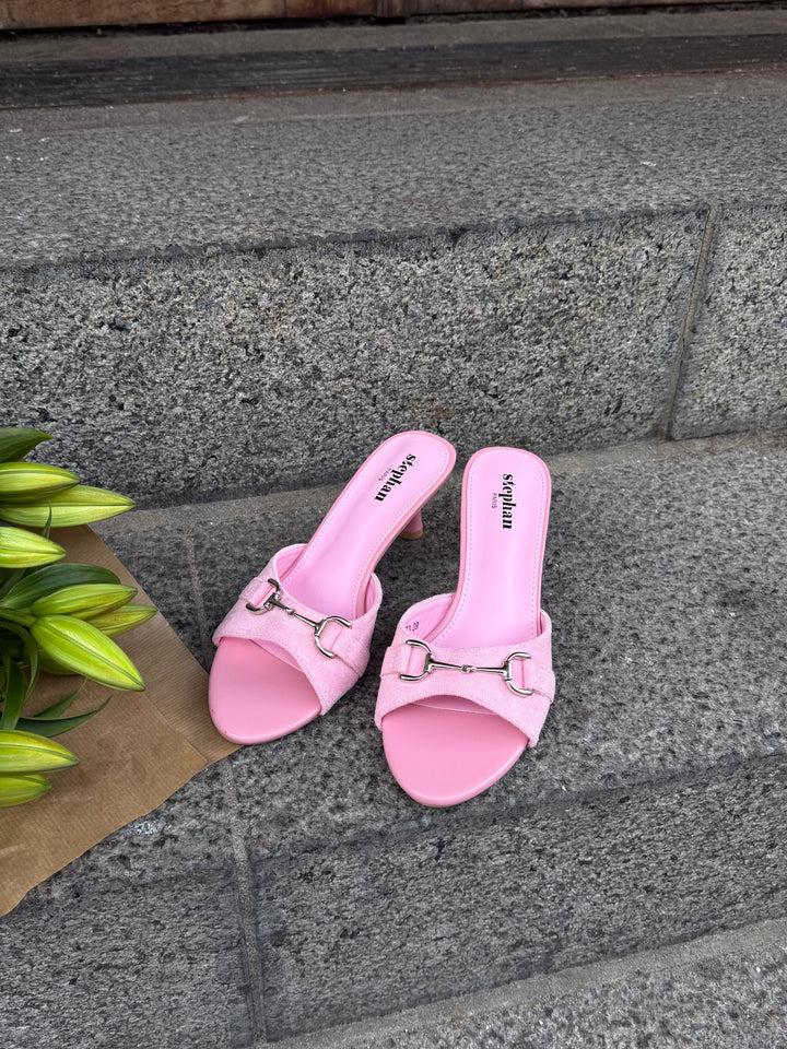 Theresa Faux Suede Buckle Mule - Pink