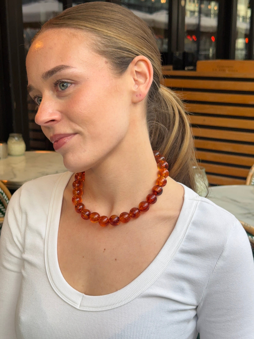 Joanna Pearl Necklace - Amber Brown