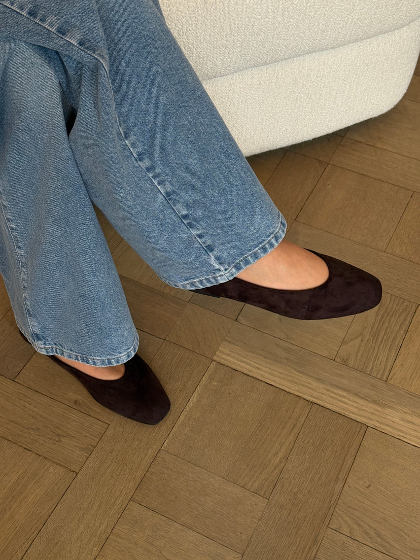 Jennifer Square Ballerina - Faux Suede Dark Brown
