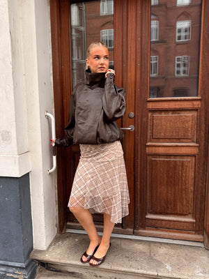 Sif Asymmetric Midi Mesh Skirt - Beige Check
