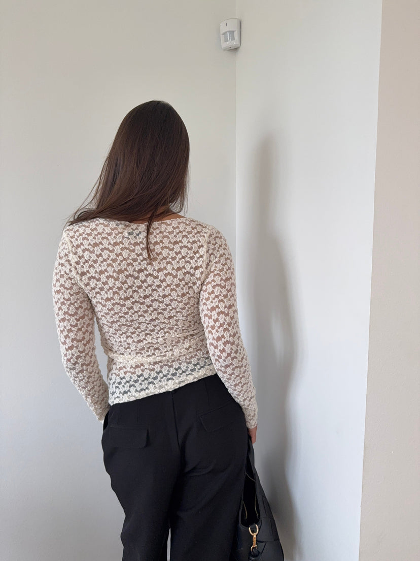Elisa Lace Boatneck Top - Off White