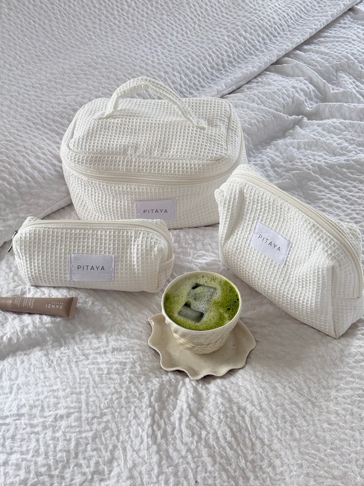 Medium Waffle Makeup Bag - White