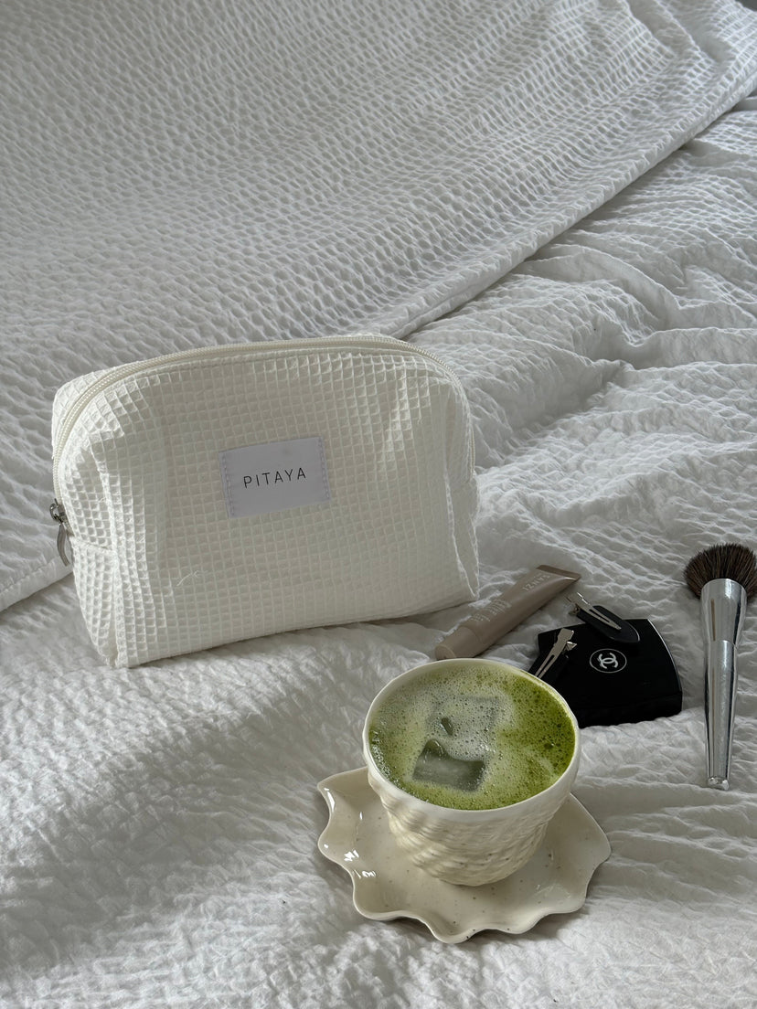 Medium Waffle Makeup Bag - White