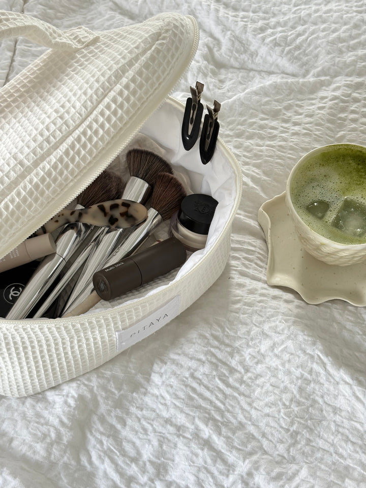 Large Waffle Makeup Bag - White