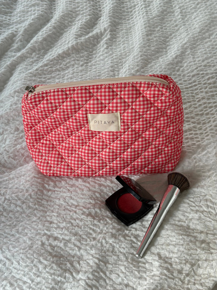 Medium Triangle Makeup Bag - Red Check