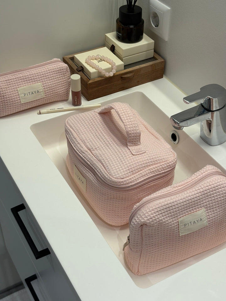 Medium Waffle Makeup Bag - Light Pink