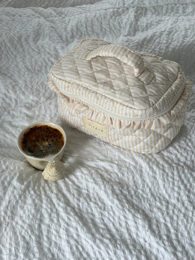 Large Frill Makeup Bag - Yellow Stripe