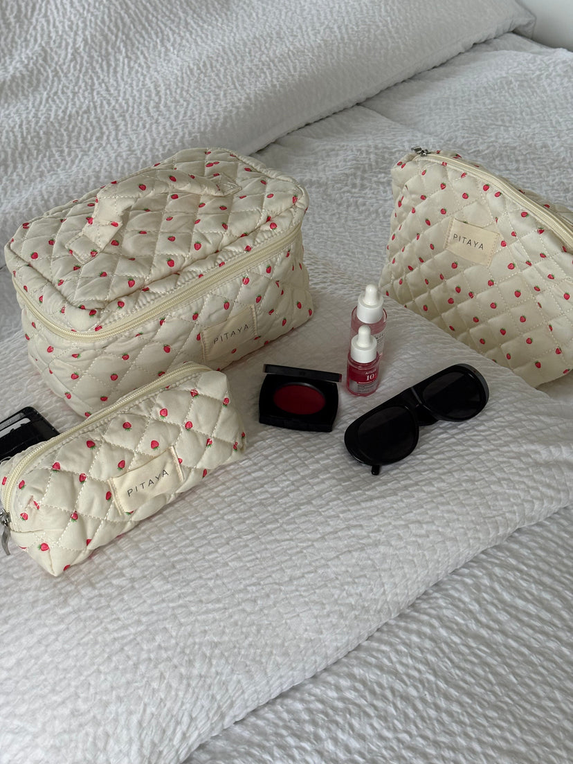 Medium Triangle Makeup Bag - Strawberries