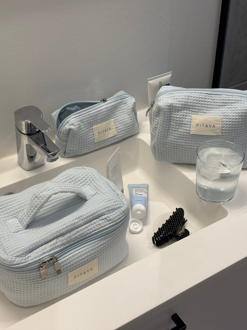 Large Waffle Makeup Bag - Baby Blue