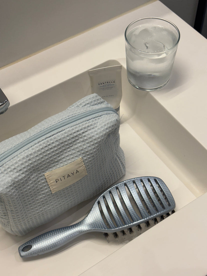 Medium Waffle Makeup Bag - Baby Blue