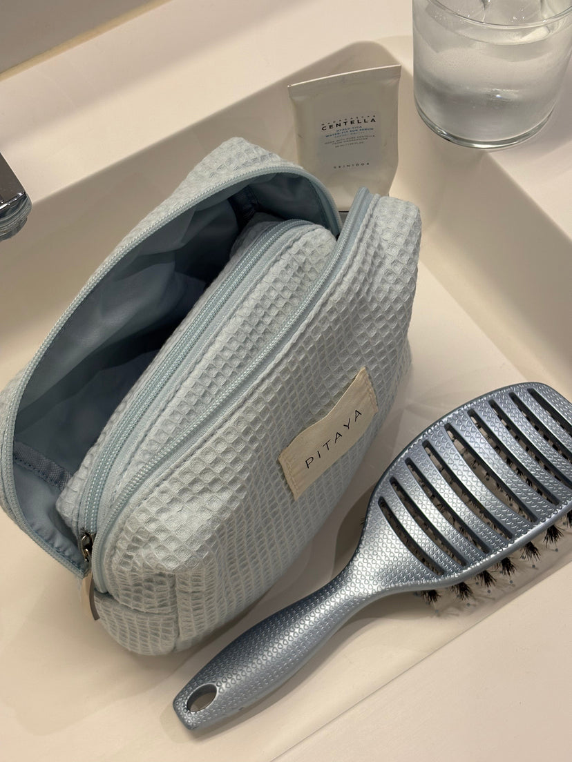 Medium Waffle Makeup Bag - Baby Blue