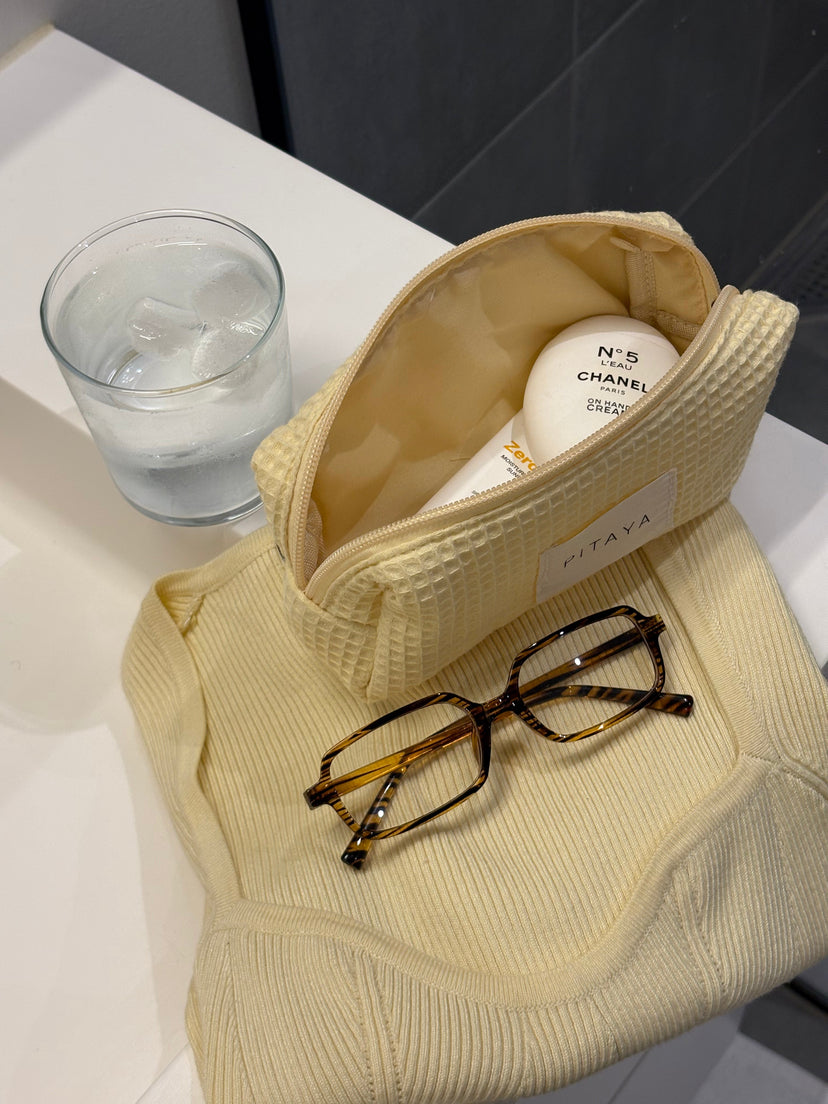 Small Waffle Makeup Bag - Light Yellow