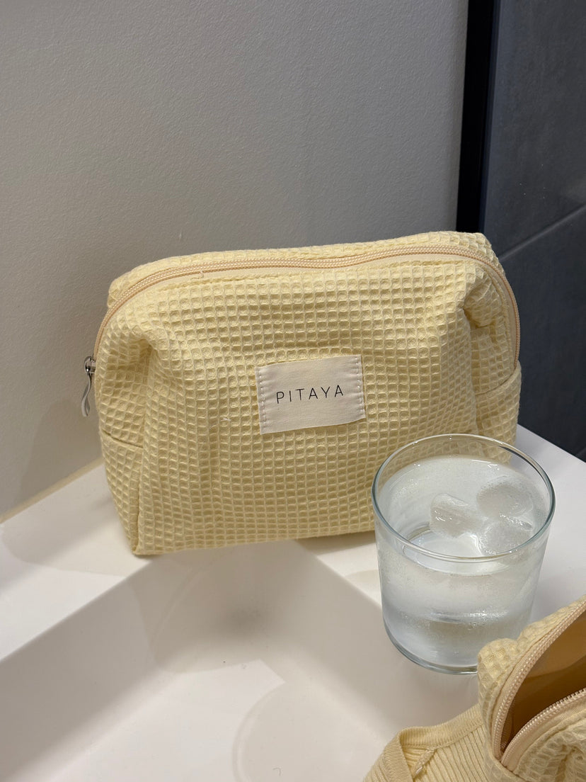 Medium Waffle Makeup Bag - Light Yellow