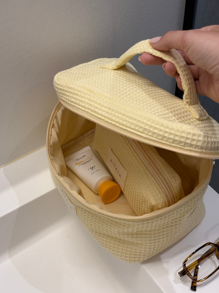 Large Waffle Makeup Bag - Light Yellow