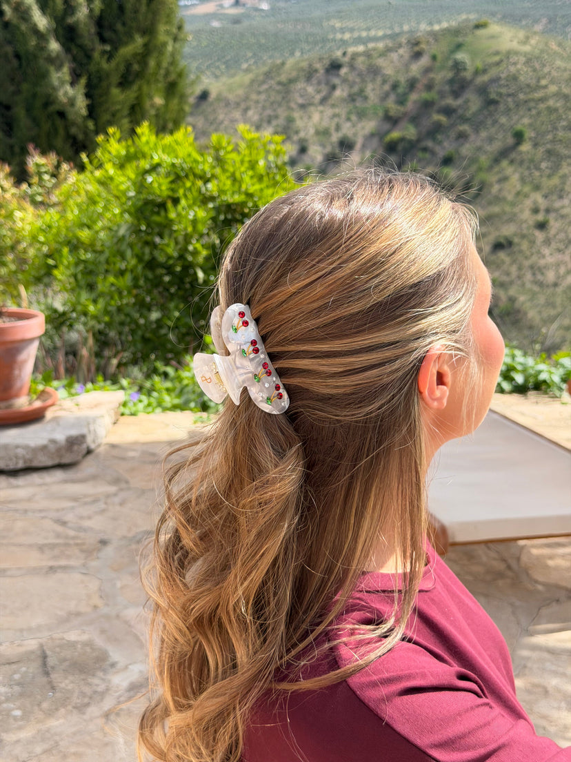 Victoria Cherry Hairclip - White