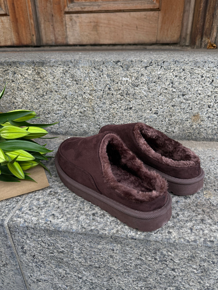 Sally Teddy Slippers - Dark Brown