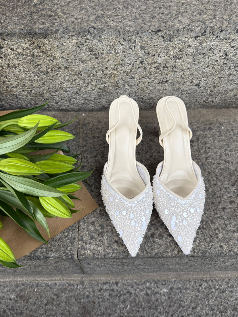 Svea Sequins Slingbacks - Cream White