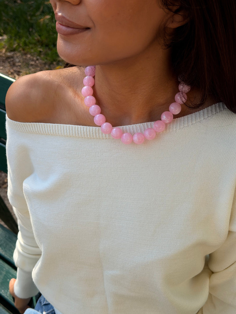 Joanna Pearl Necklace - Light Pink