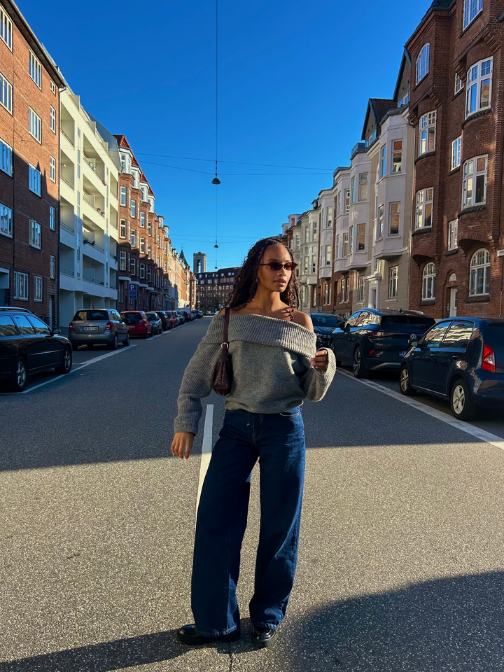 Sally Off Shoulder Knit - Medium Grey Melange