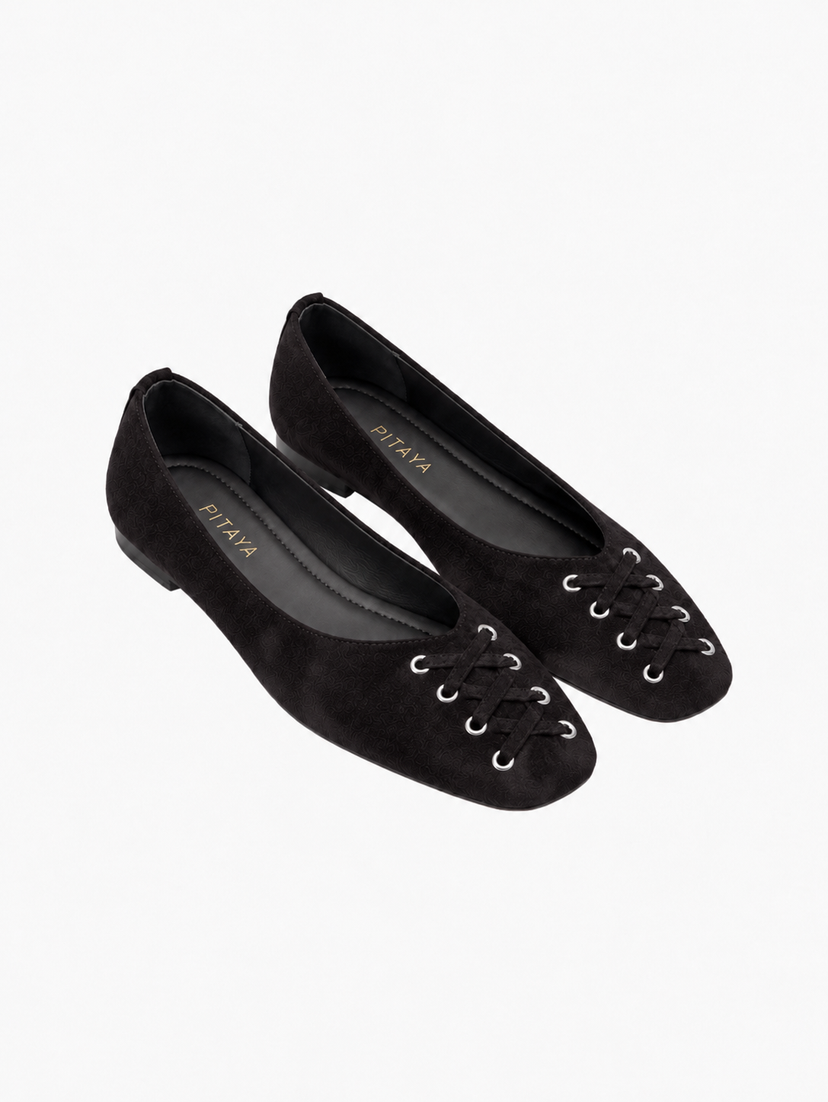 Kira Tie Ballerina - Faux Suede Black