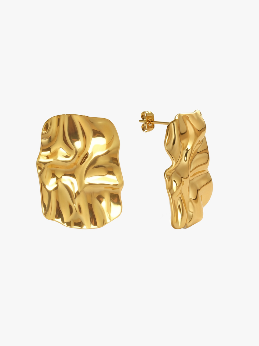 Veronica Textured Square Earrings - Gold Plated