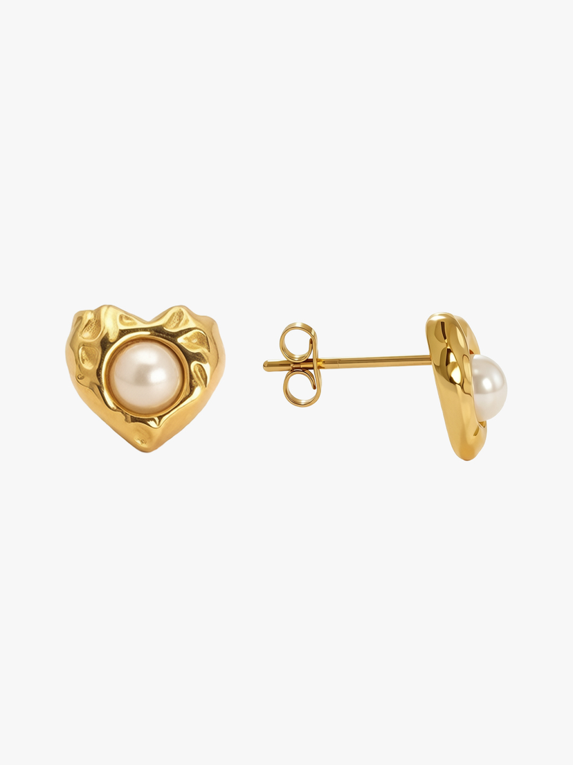 Nicole Pearl Heart Earrings - Gold Plated
