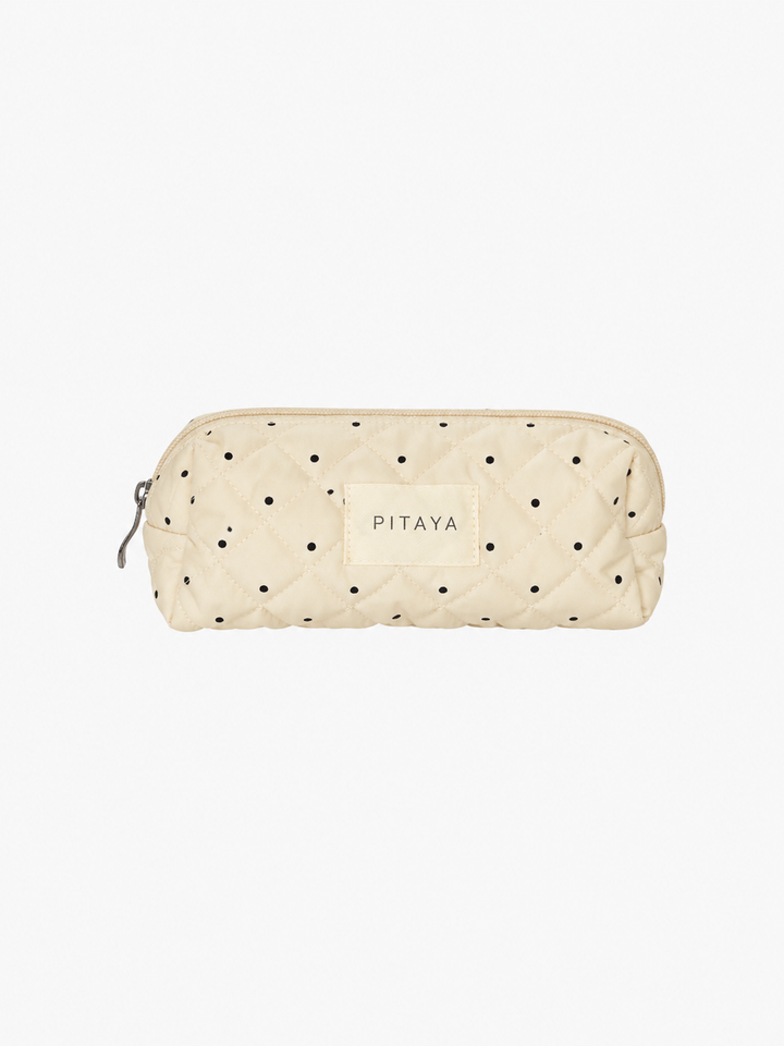 Small Makeup Bag - Beige/Black Dots