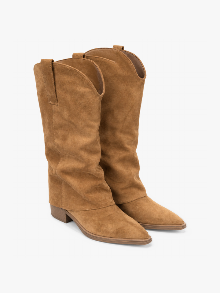 Sofia Cowboy Boots - Faux Suede Camel