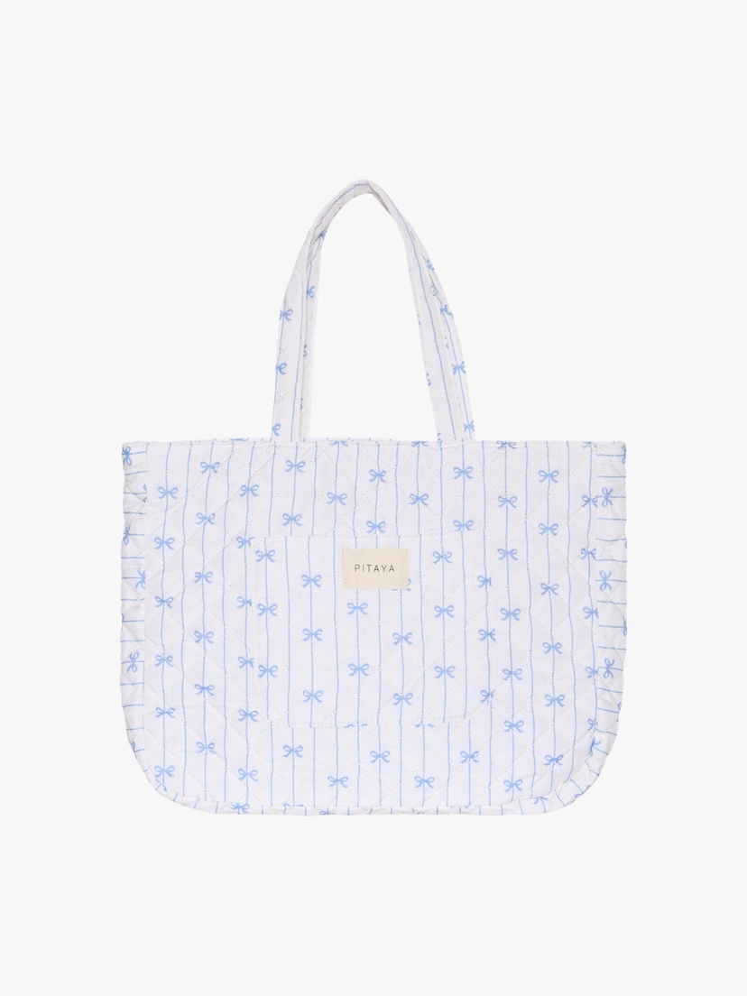 Shay Quilted Tote Bag - Blue Bow