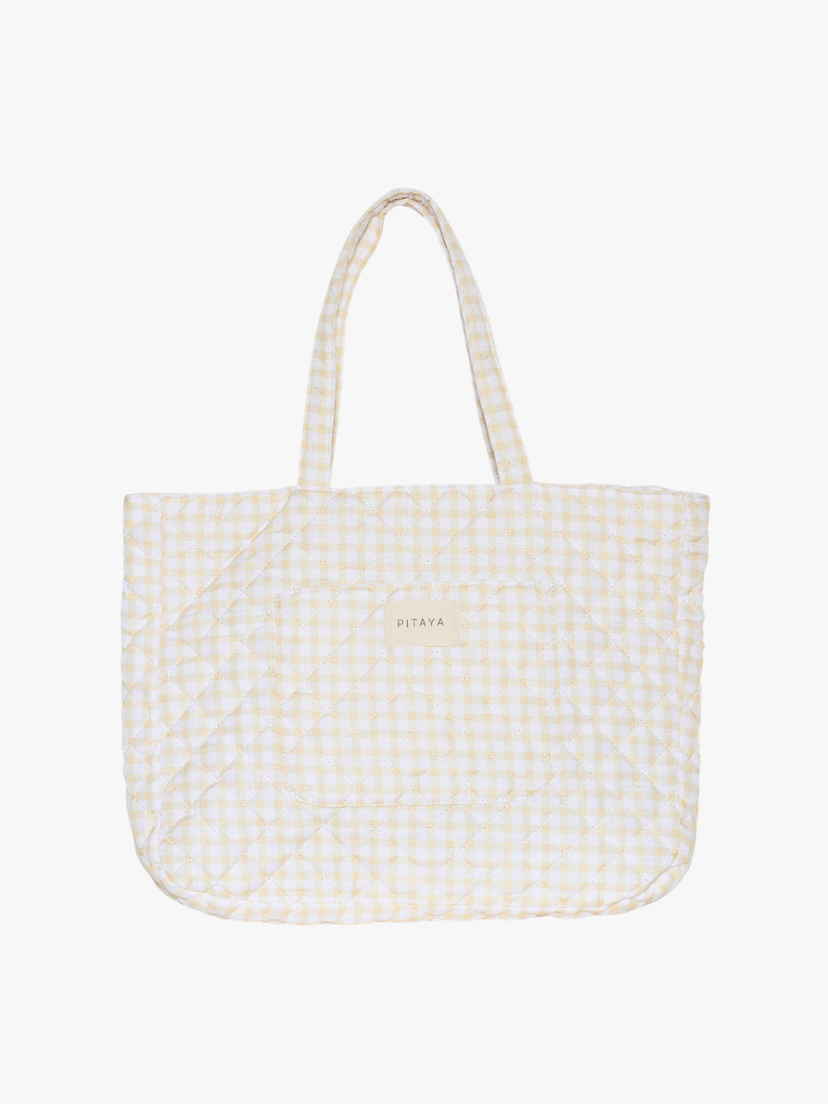 Shay Quilted Tote Bag - Yellow Check