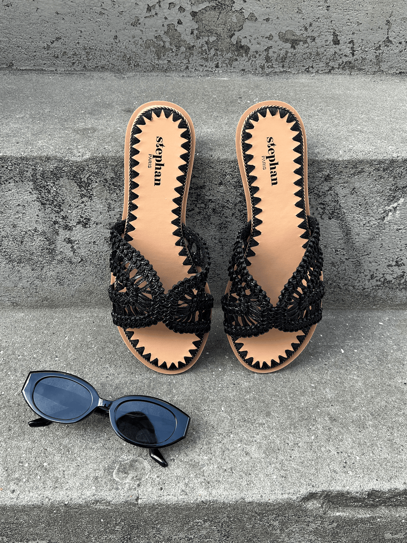 Juliet Braided Boho Flat Sandals - Black
