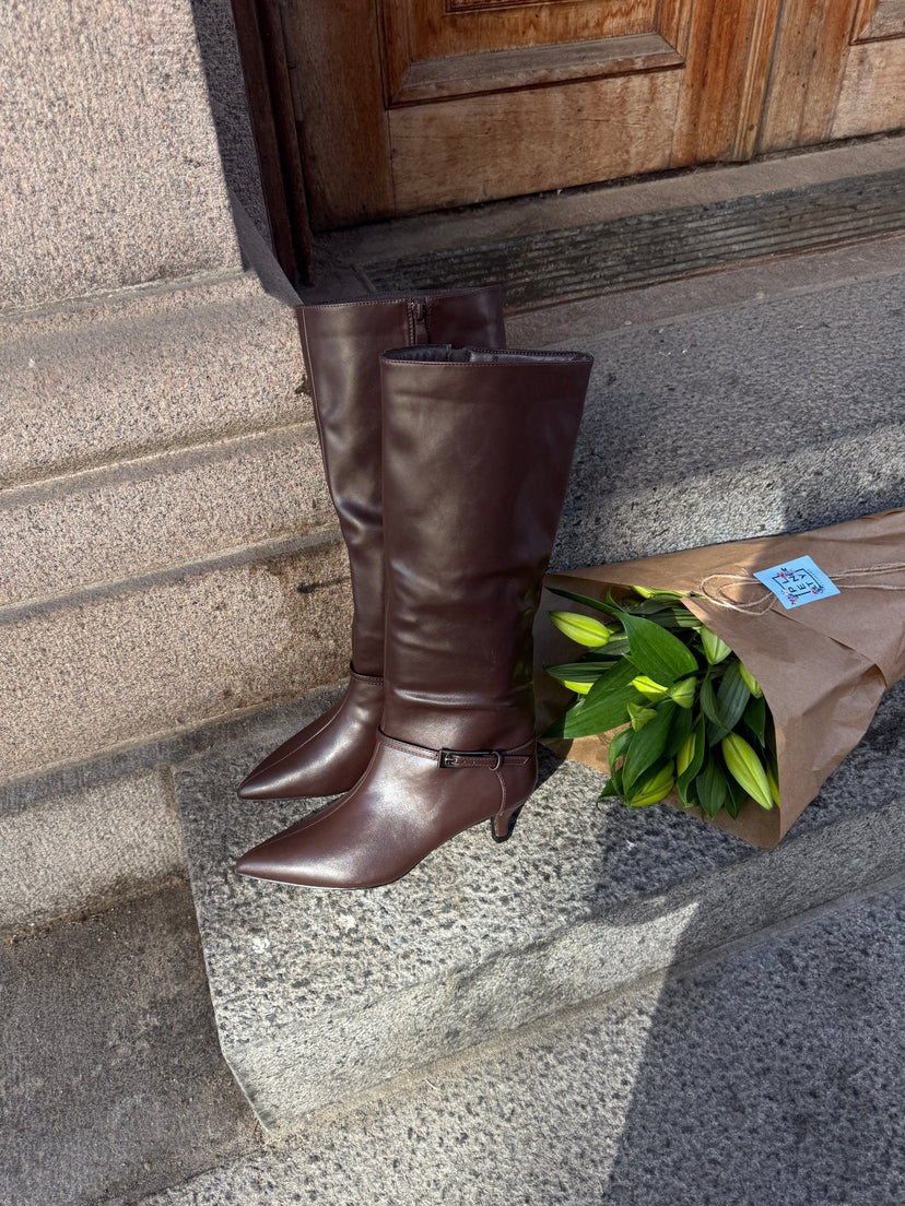 Naima Faux Leather Boots - Dark Brown
