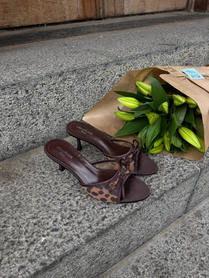 Nellie Bow Tie Heeled Mules - Leopard