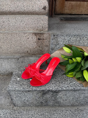 Nellie Bow Tie Heeled Mules - Red