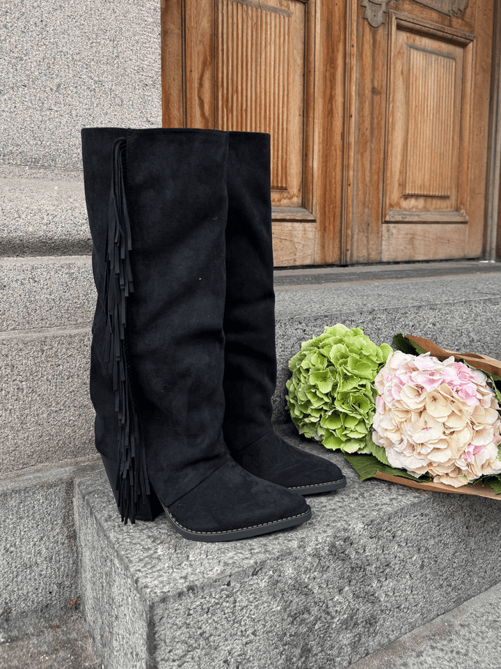 Siw Faux Suede Western Boots - Black