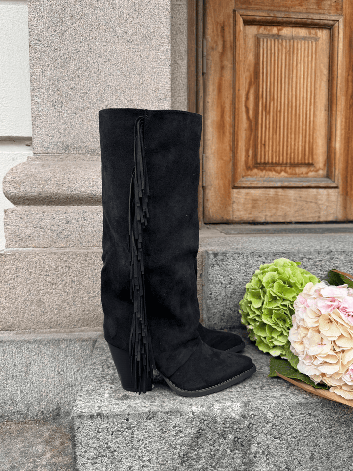 Siw Faux Suede Western Boots - Black